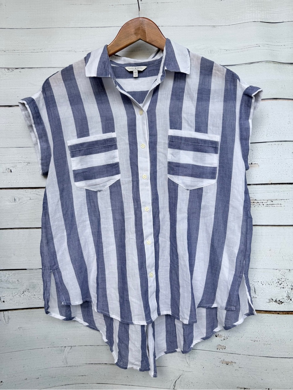 Lucky Brand Striped Button Down Short Sleeve Blouse Size XS